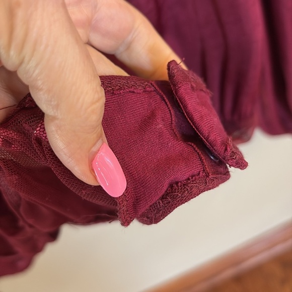 Intimately FREE PEOPLE Another Round bodysuit blouse smocked square neck wine Sm - Picture 6 of 16
